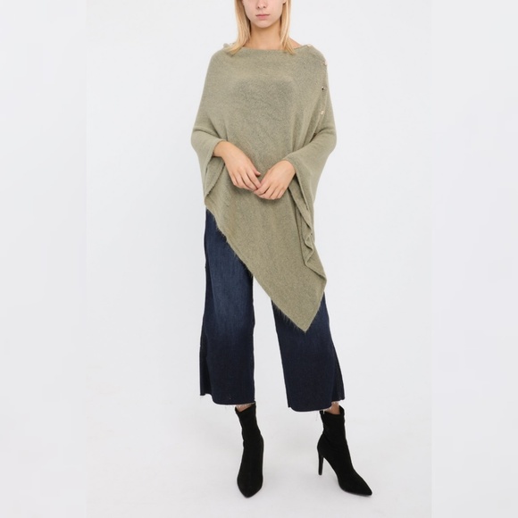 The Shepherd's Knot Sweaters - New Italy Cashmere Blend Side Button Poncho OS